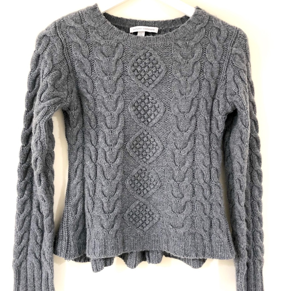 Autumn Cashmere Grey cable knit sweater.